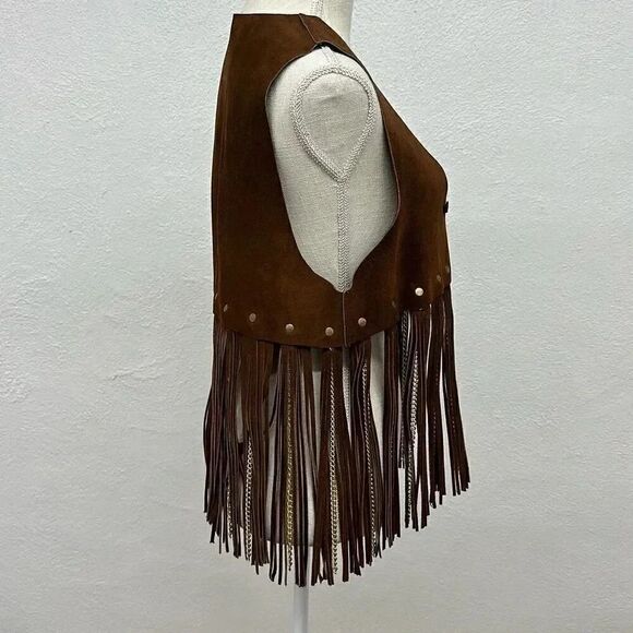 Ultra Rare Vintage Duette Leather Fringe with Chains Vest Made in Spain - Picture 6 of 16
